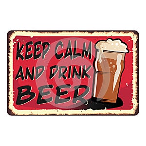 Red Keep calm and drink beer card metal sign