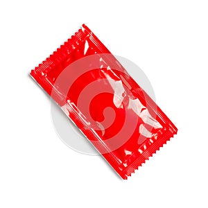 Red ketchup packets on white background. object picture for graphic designer