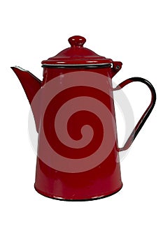 Red kettle on white background
