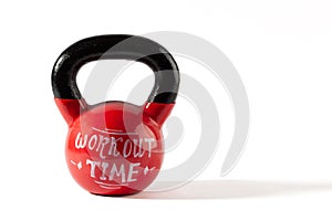 Red kettle bell with Workout Time lettering.