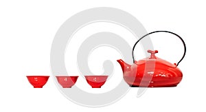 Red Kettle and cups - with clipping path