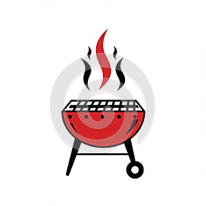 Red Kettle Grill with Smoke Illustration