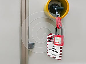 Red key locked and tag for process cut off electrical,the toggle tags number for electrical log out tag out