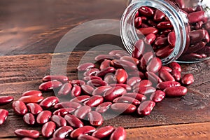Red kidney bean in glass bottle