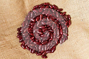 Red kidney bean seed in linen sack bag