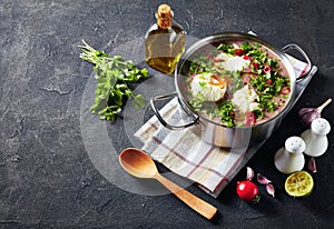 Red kidney Bean Soup with poached eggs