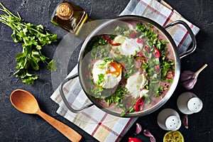 Red kidney Bean Soup with poached eggs