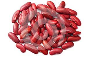 red kidney beans isolated on white background. top view