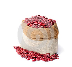 Red kidney beans in the sackcloth bag isolated