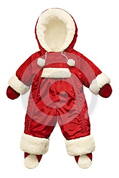 Red kids winter jumpsuit isolated on white