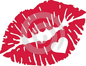 Red kiss lips with heart