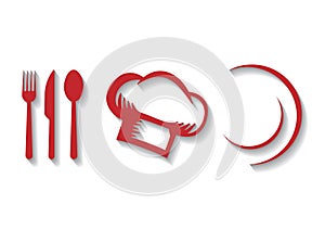 Red Kitchen Chef Icons Vector Flat Design