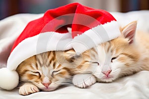 Red kittens in New Year's hats for Christmas.