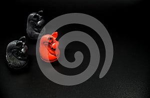 Red Knight Thai chess and Black Knight Thai chess on Black background with selective focus