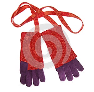 Red knit wool gloves