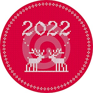 2022 Red knitted pattern reindeer round calendar cover.
