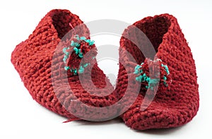 Red knitted slippers