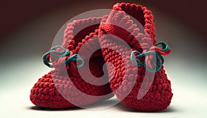 Red knitted slippers isolated slipper shoe footwear shoes clothes accessory background casual attire closeup comfort comfortable