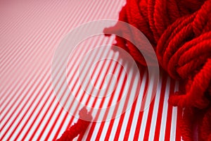 Red knitting yarn background