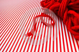 Red knitting yarn background