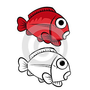 Red Koi fish or clown fish sea animal cartoon vector illustration line clip art