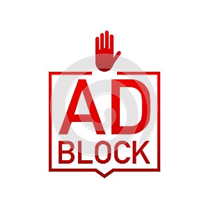 Red label Ad Block on white background. Vector illustration.
