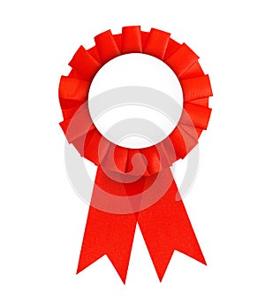 Red label with ribbons.