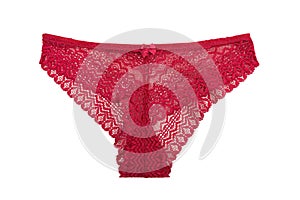 Red lace female panties. Isolate on white