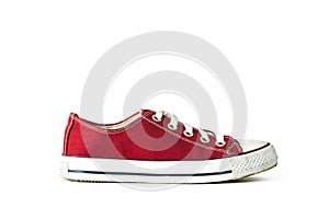 Red lace unisex sneaker sports footwear isolated white background