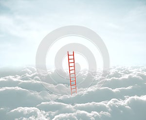 Red ladder in cloud to sky