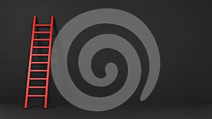 Red ladder near the wall in dark room. Concept for business solution. 3D rendering.