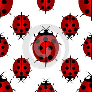 Red ladybird with seven points on the back - for happiness, seamless pattern. Ladybird endless pattern.