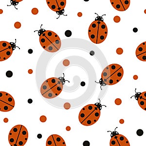 Red ladybugs seamless pattern on white background.