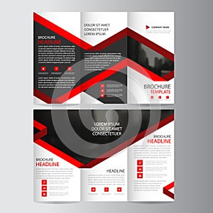 Red lael business trifold Leaflet Brochure Flyer report template vector minimal flat design set, abstract three fold presentation