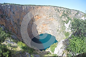 Red Lake in the crater of an extinct volcano, Croatia..