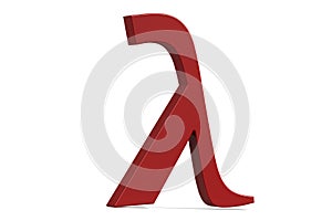 Red lambda symbol isolated on white background