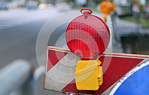 Red lamp to signal roadworks