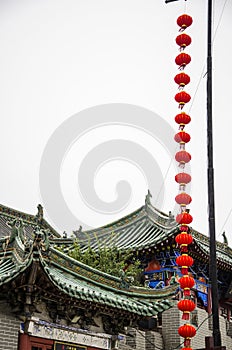 Red lantern and ancient architecture