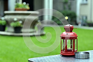 Red lantern in garden