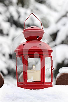 Red lantern in garden