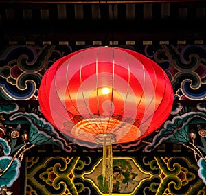 Red lanterns during Chinese new year festival at Kuan Yim Shrine Thian Fa Foundation Bangkok photo