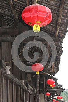 Red lampions symbolize succes, happiness & wealth, Daxu, China photo