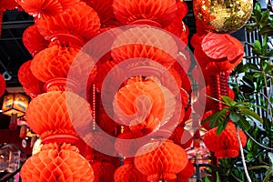 Red lanterns, Red honeycomb pom-pom paper ball decoration
