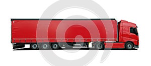 Red large truck with semi trailer