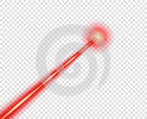 Red laser beam. Vector design element. The isolated transparent object on a light background.