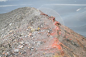 Red lava ash in volcano slopes