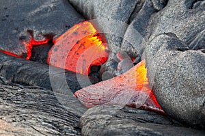 Red Lava flow. Hawaii Volcanoes National Park.