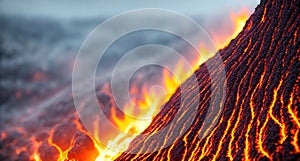 Red Lava Flowing Down a Volcano