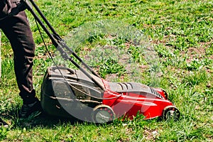 Red lawn mower