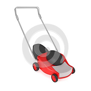 Red Lawn Mower with Grass Catcher isolated on white